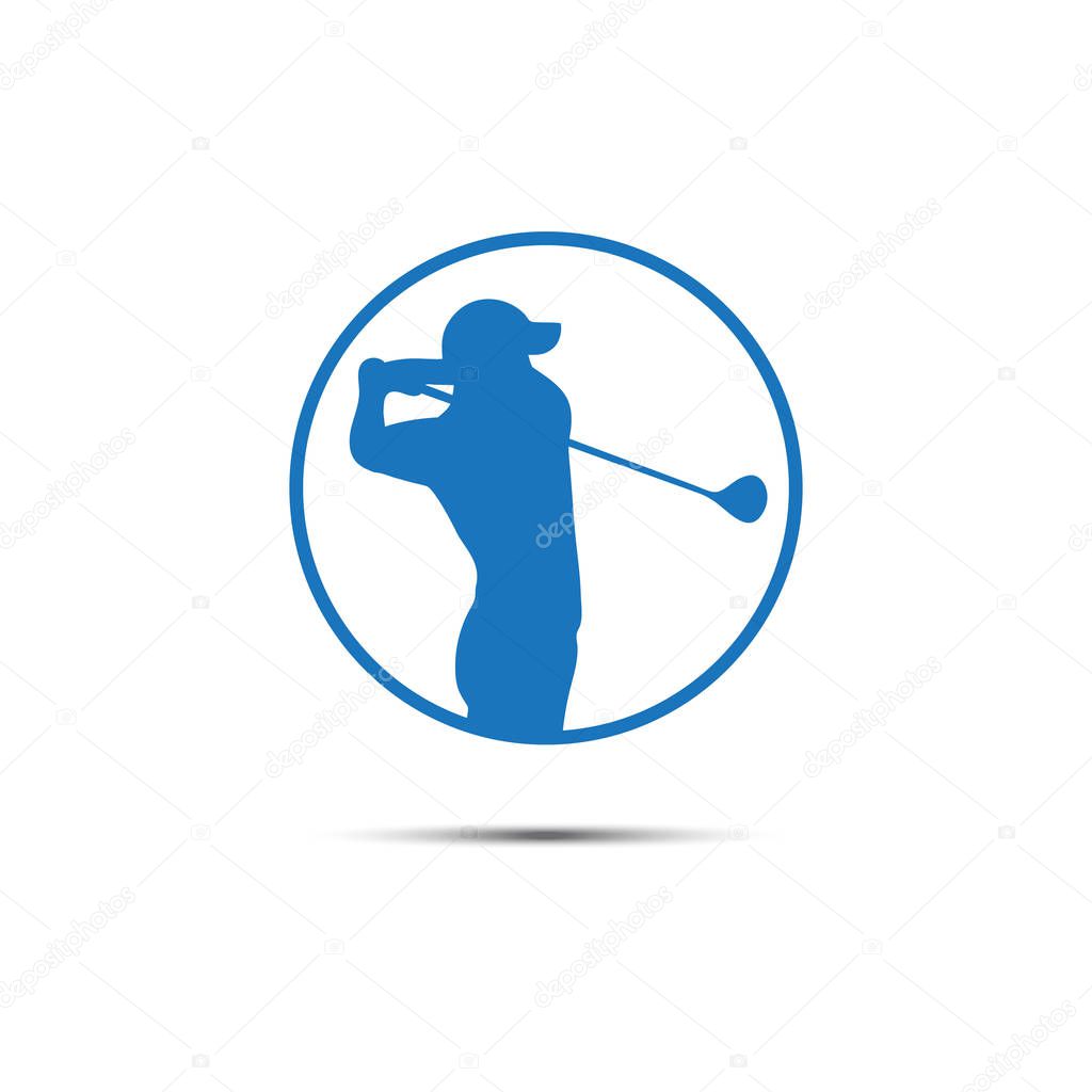 Swinging golfer and golf ball icon logo vector graphic design.