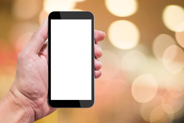 Smartphone Der Hand Weißer Leerer Touchscreen Auf Dem Smartphone Defokussieren — Stockfoto