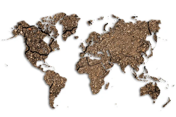 Текстура Сухой Глины Карте Мира Представляющая Изменение Климата Глобальное Потепление — стоковое фото