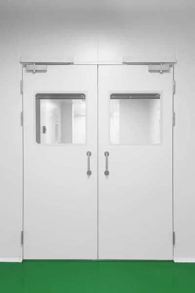 Double door in cleanroom for pharmaceutical or electronic industry and green epoxy floor