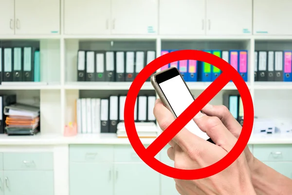 Met Behulp Van Telefoon Smartphone Werkende Office Uur Spelen Verboden — Stockfoto
