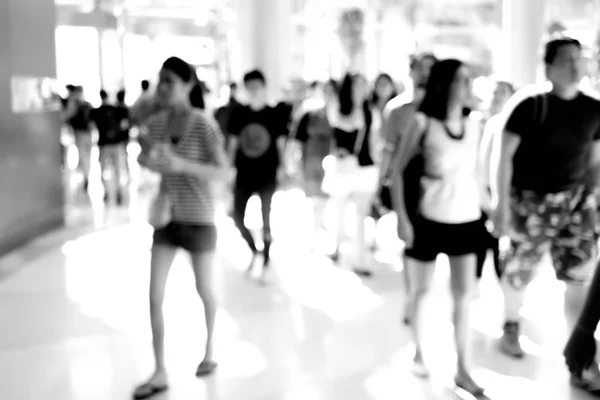 Abstract Blur People Walking Fashion Mall Black White Filter — Stock Photo, Image