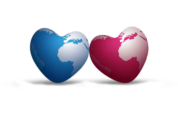 Mavi Dünya Kalp Pembe Dünya Kalp Aşığız Dünyayı Temsil Eden — Stok fotoğraf