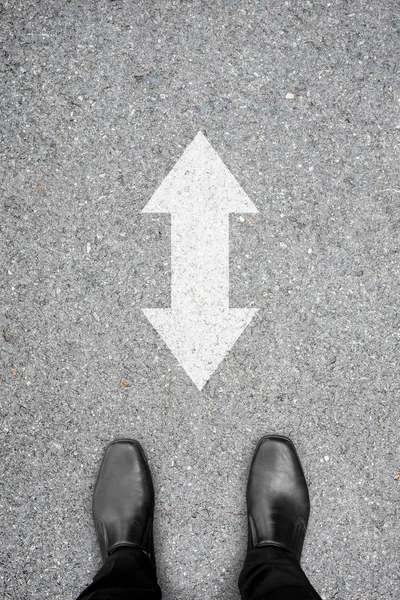 Businessman Black Shoes Standing Road Making Decision Fight Forward Give — Stock Photo, Image