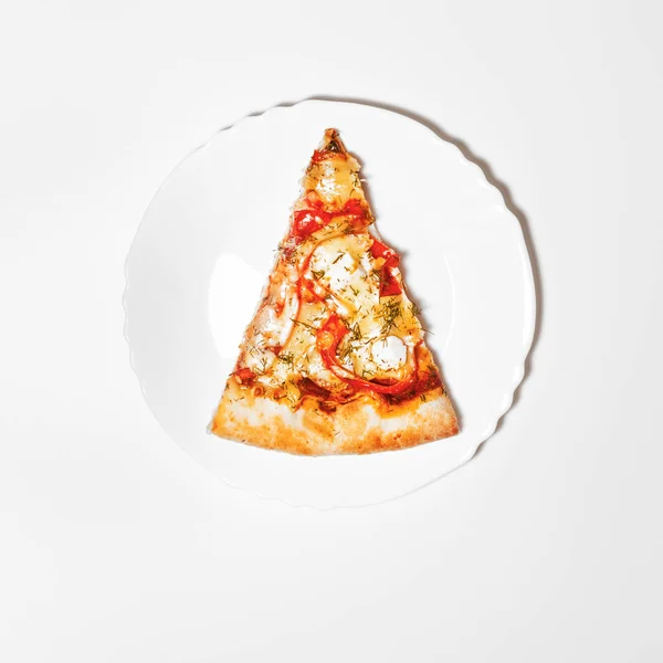 Top view. Flat lay photograph of tasty italian pizza on white background — Stock Photo, Image