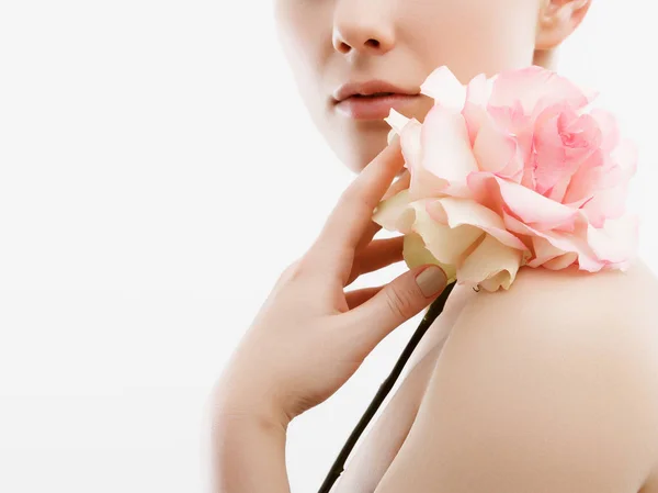 Beauty Fashion Portrait. Beautiful Woman with Makeup and Flowers. Inspiration of spring and summer. Perfume, cosmetics concept. St. Valentines Day background — Stock Photo, Image