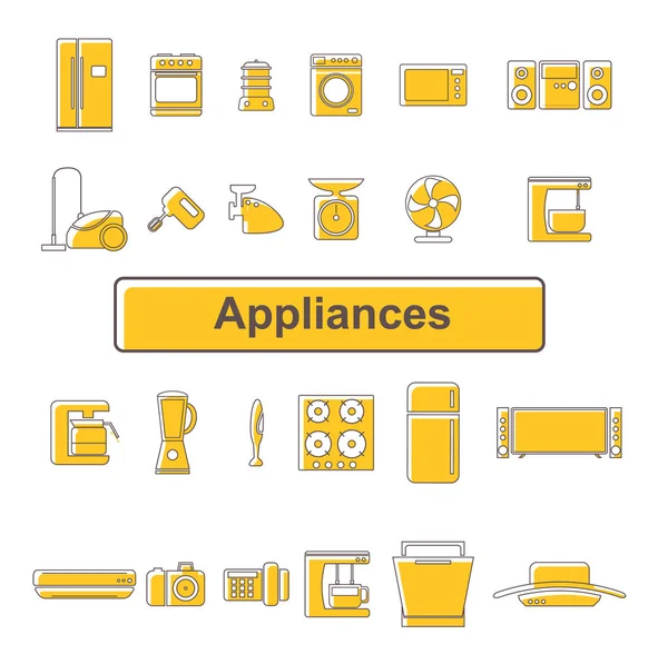 Zeilensymbole von Haushaltsgeräten. 24 Einheiten — Stockvektor