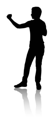 Siluet savunan bir adam ya da dövüş için hazırlanıyor. Siyah renk.