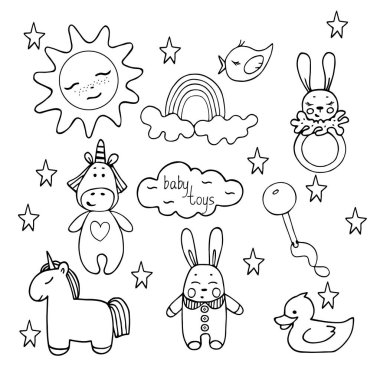 Siyah çizgili bebek oyuncakları, vektör illüstrasyonu.