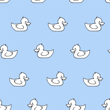 Basit beyaz ördek siluetleriyle kusursuz desen. Vektör illüstrasyonu.