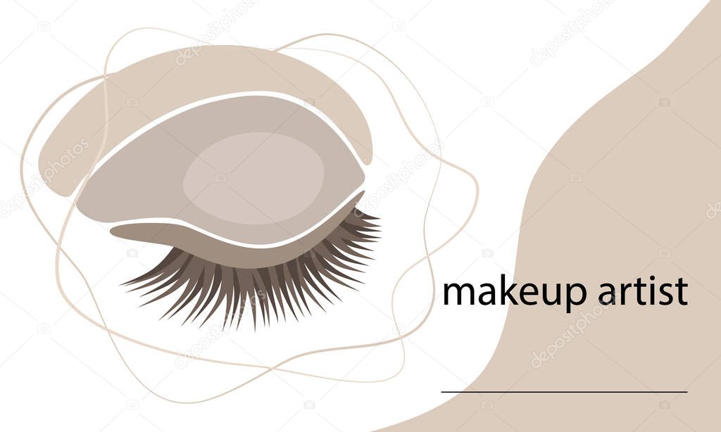 Vector illustration. Make-up artist's business card concept. Beauty master banner, template, logo. Close eye.  Minimalist style, abstract, color block.