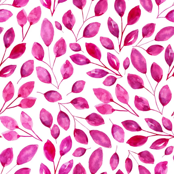 Dibujo de acuarela. Patrón sin costuras con ramitas de color rosa brillante . — Foto de Stock
