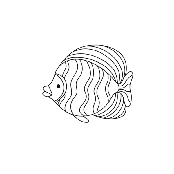 手绘矢量图解 漂亮的鱼 白色背景上有装饰品 为孩子们配色的书 多德尔风格的简单形式 — 图库矢量图片