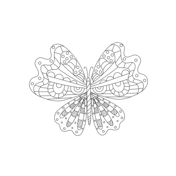 Handgezeichnete Vektorillustration Netter Schmetterling Auf Weißem Hintergrund Malbuch Für Kinder — Stockvektor