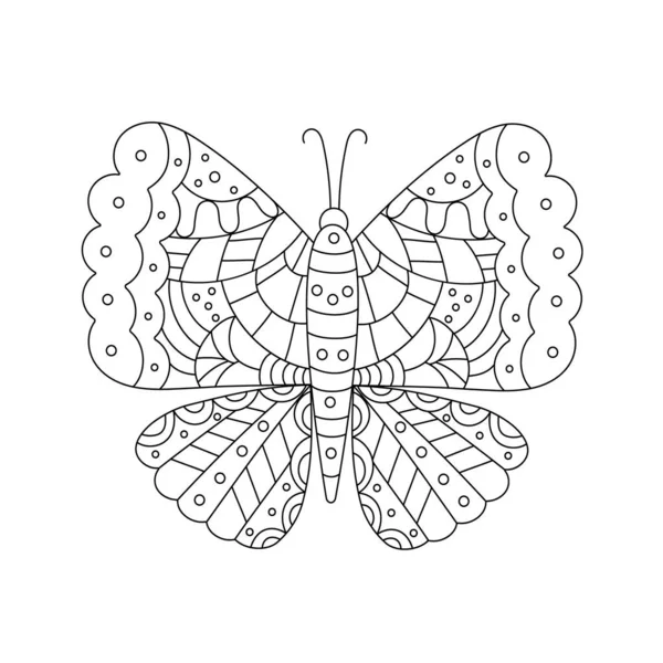 Ilustração Vetorial Desenhada Mão Borboleta Bonito Fundo Branco Livro Colorir — Vetor de Stock