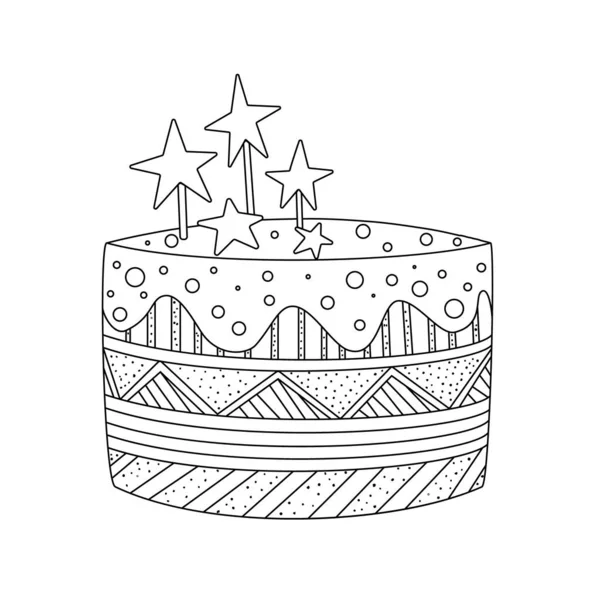 Gâteau Simple Avec Ornement Couches Décoration Illustration Vectorielle Dessinée Main — Image vectorielle