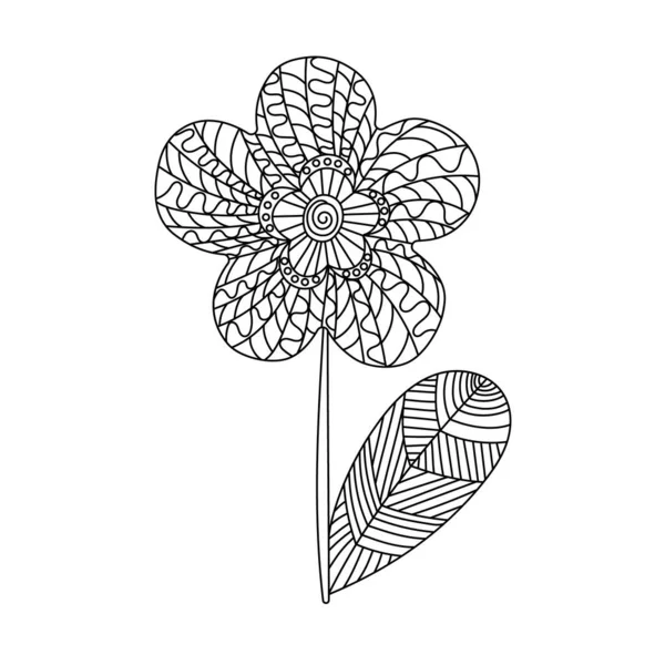 Una Flor Simple Con Ornamento Para Colorear Líneas Óvalos Guiones — Vector de stock