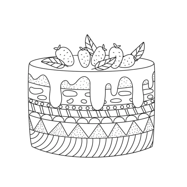 Bolo Simples Com Ornamento Camadas Decoração Ilustração Vetorial Desenhada Mão —  Vetores de Stock