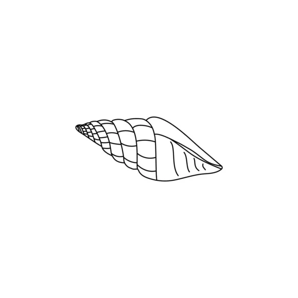 Ilustración vectorial. La silueta simple de la concha marina. Dibujo de líneas negras sobre fondo blanco, Doodle . — Vector de stock