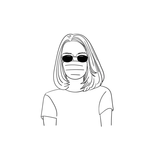 Ilustração vetorial. Uma menina de óculos de sol e uma máscara médica . —  Vetores de Stock