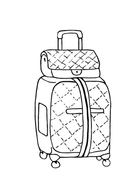 Illustrazione vettoriale disegnata a mano. Valigia e borsa in stile Doodle . — Vettoriale Stock