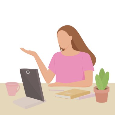Tabletin önündeki masada oturan genç bir kız iletişim kuruyor. Bir kadın çalışıyor ve evde okuyor. Bir öğrenci internet üzerinden ders veriyor..