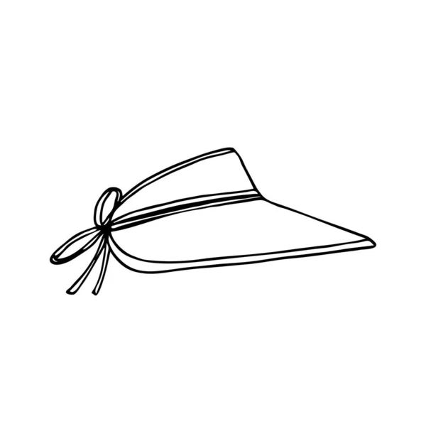 Ilustración vectorial dibujada a mano. Sombrero de paja de verano, tocado con cinta . — Vector de stock