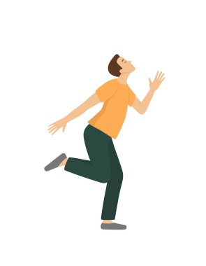 Adam komik dans ediyor. Şirin vektör illüstrasyonu.