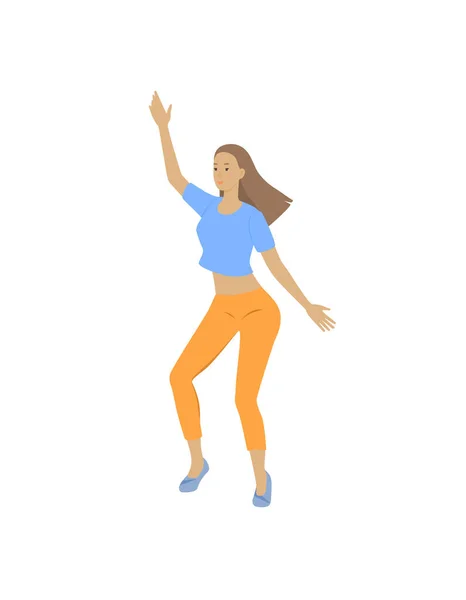 Fiatal nő, vicces lány táncol, ugrál. Aranyos vektor illusztráció. — Stock Vector