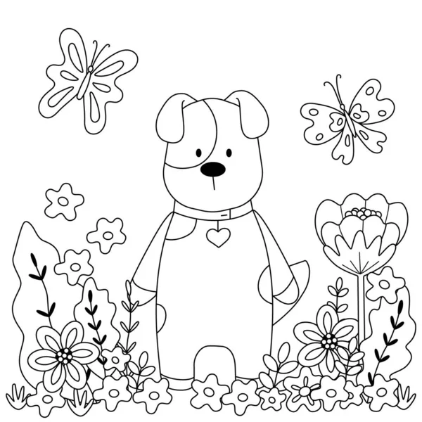 Livre de coloriage pour enfants avec chiot mignon — Image vectorielle