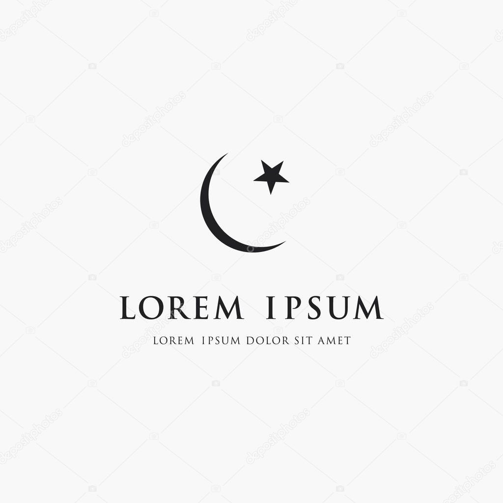 Moon and star logo. Islam symbol