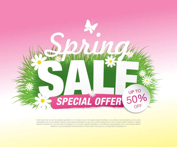 Banner de venda de primavera com flores — Vetor de Stock