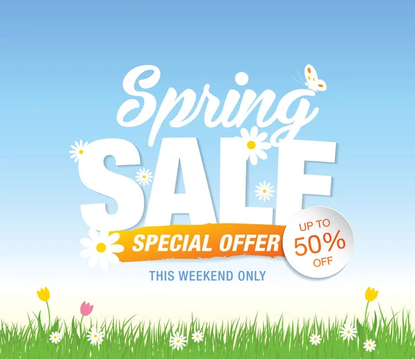 Spring sale banner with flowers — Stock Vector