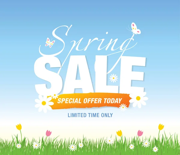 Banner de venda de primavera com flores — Vetor de Stock