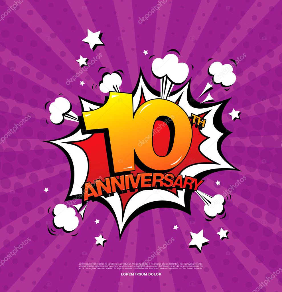 10th anniversary emblem. Ten years anniversary celebration symbol