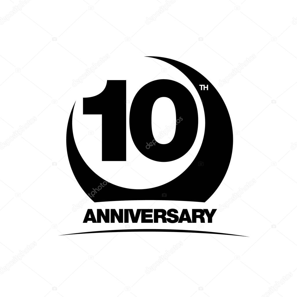 10th anniversary emblem. Ten years anniversary celebration symbol