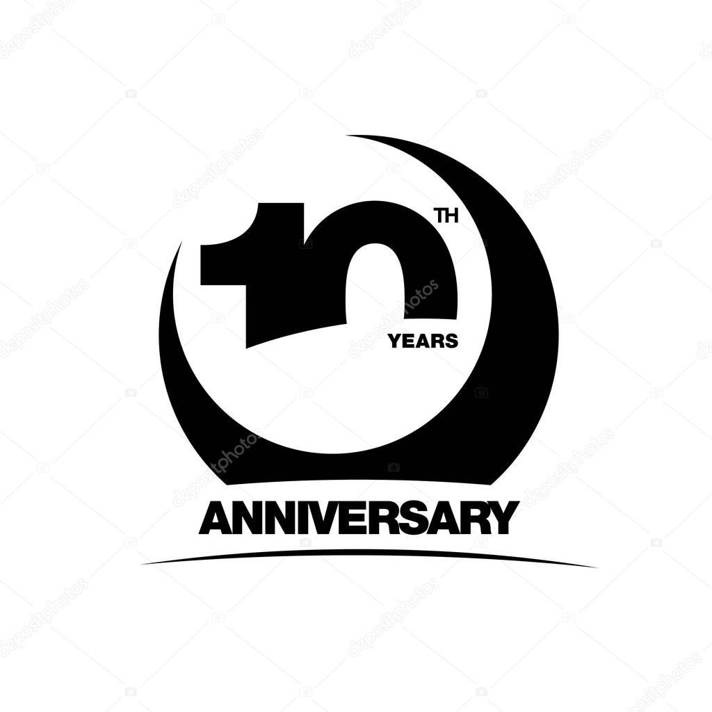 10th anniversary emblem. Ten years anniversary celebration symbol