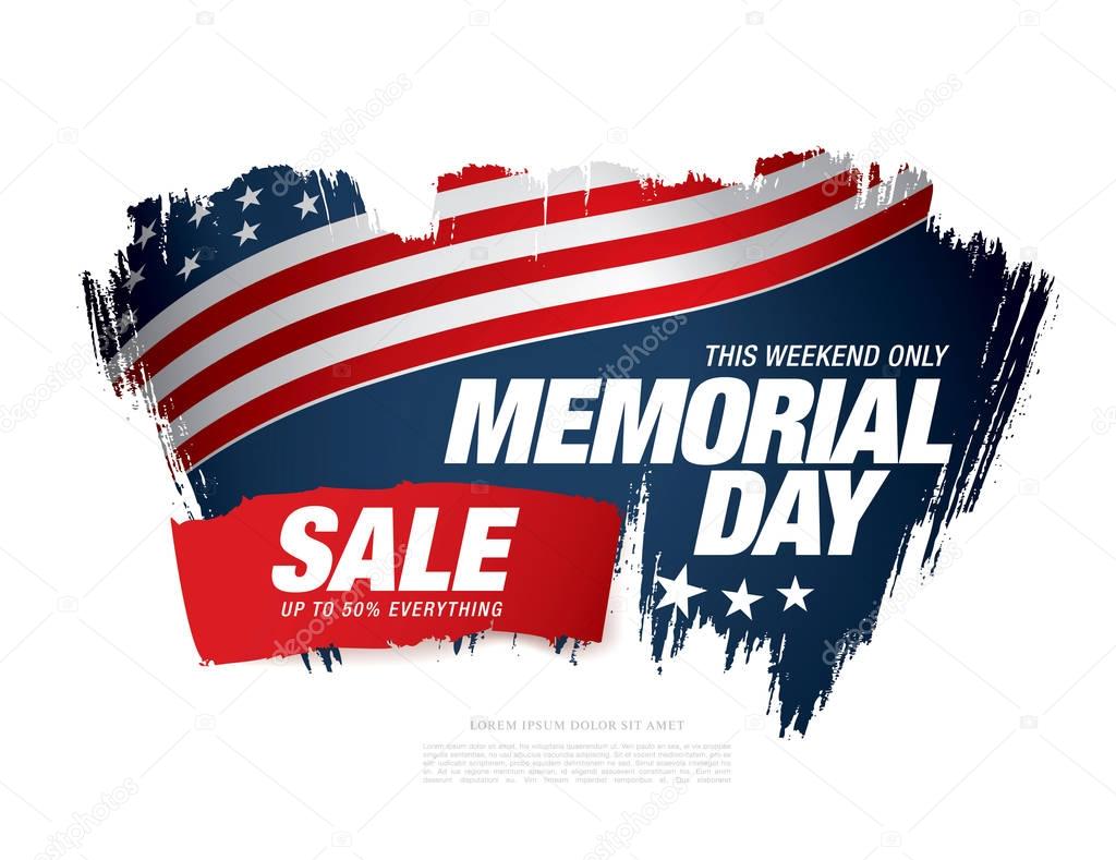 Memorial day sale banner. Vector, illustration