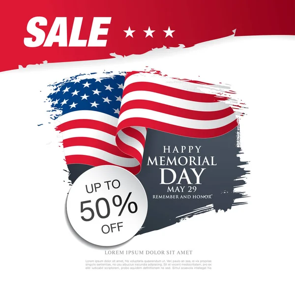 Banner di vendita giorno commemorativo americano — Vettoriale Stock