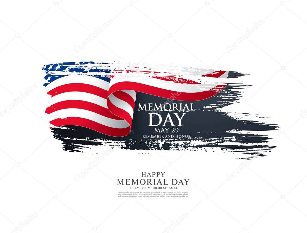 American Memorial day banner with flag, vector, illustration