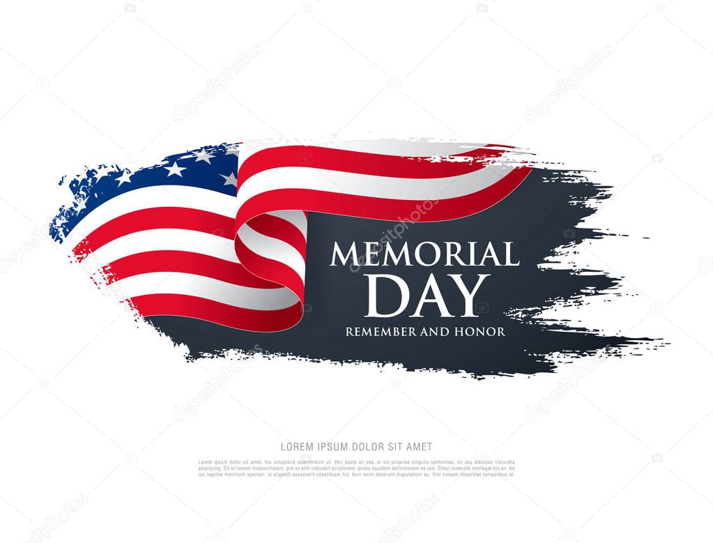 American Memorial day banner with flag, vector, illustration