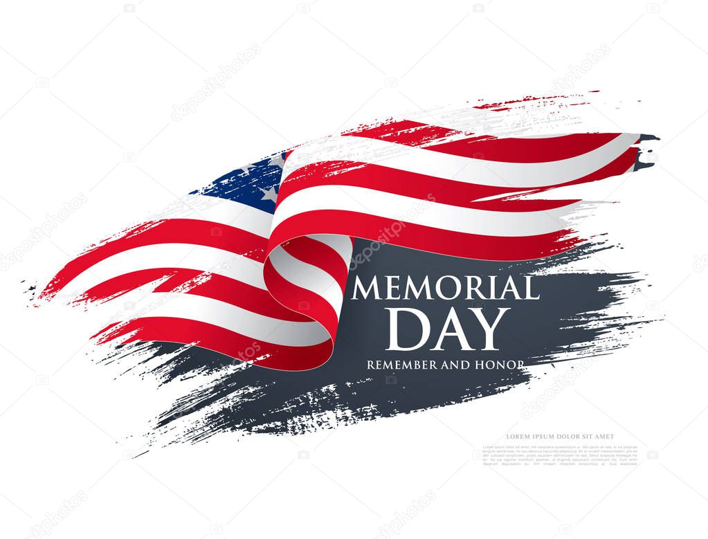 American Memorial day banner with flag, vector, illustration