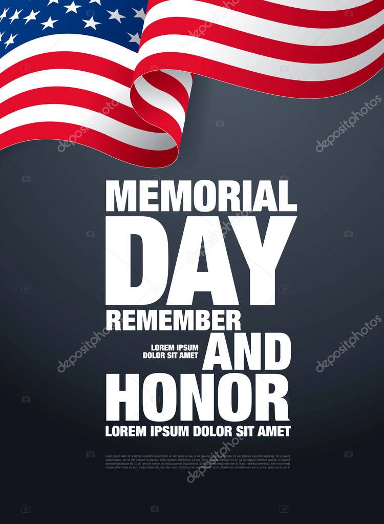 American Memorial day banner with flag, vector, illustration