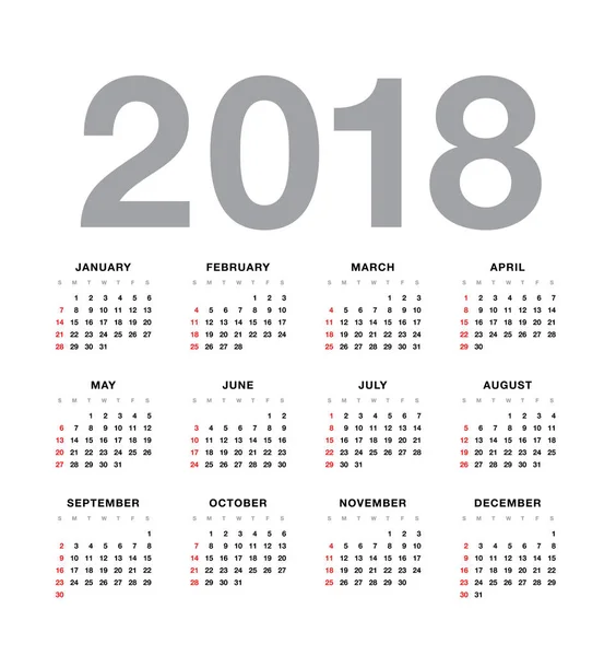 Calendrier mural 2018 année design — Image vectorielle