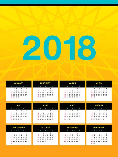 Kalender 2018 jaar wanddecoratie — Stockvector