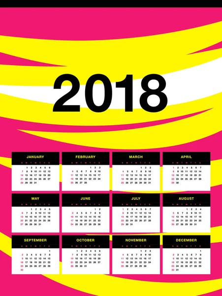 Calendario de pared 2018 año de diseño — Vector de stock