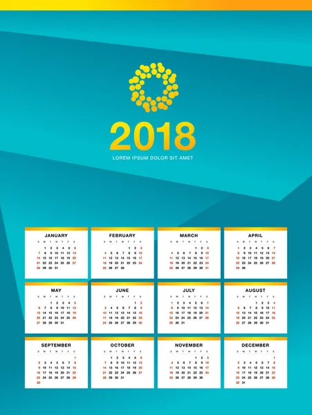 Calendario de pared 2018 año de diseño — Vector de stock