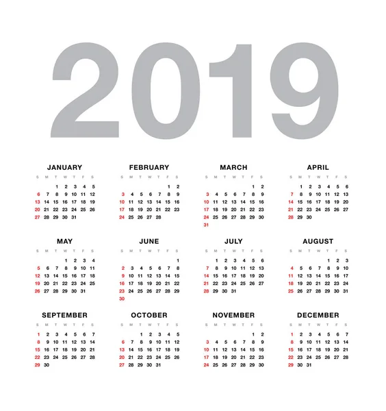 Календарь 2019 год — стоковый вектор
