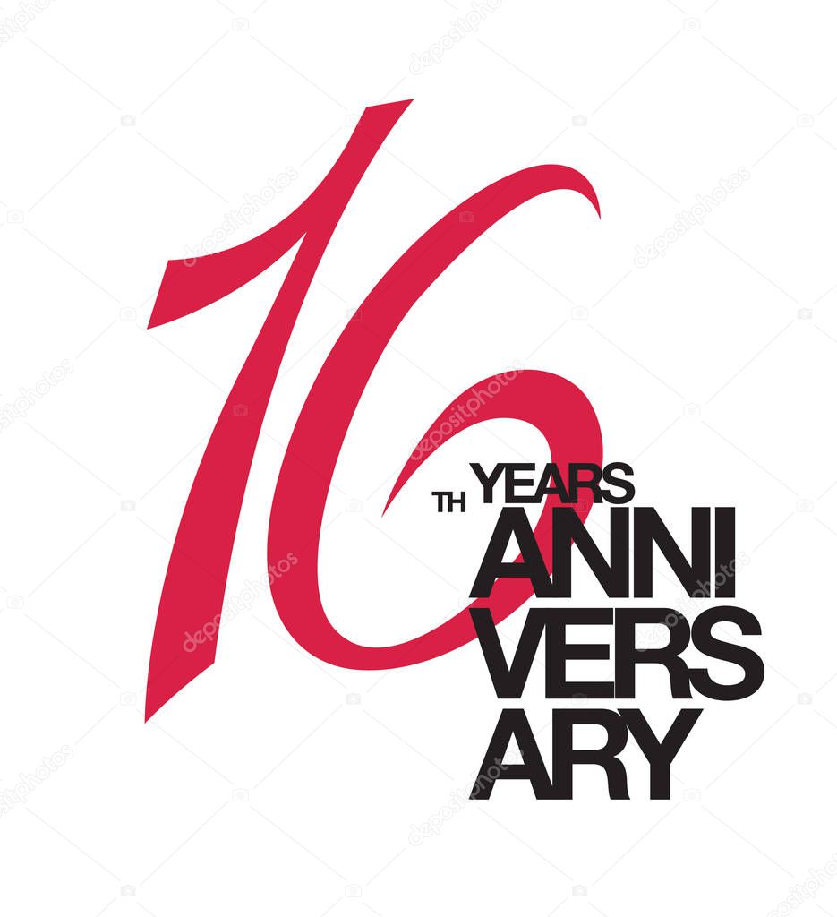 16th anniversary emblem. sixteen years anniversary celebration symbol