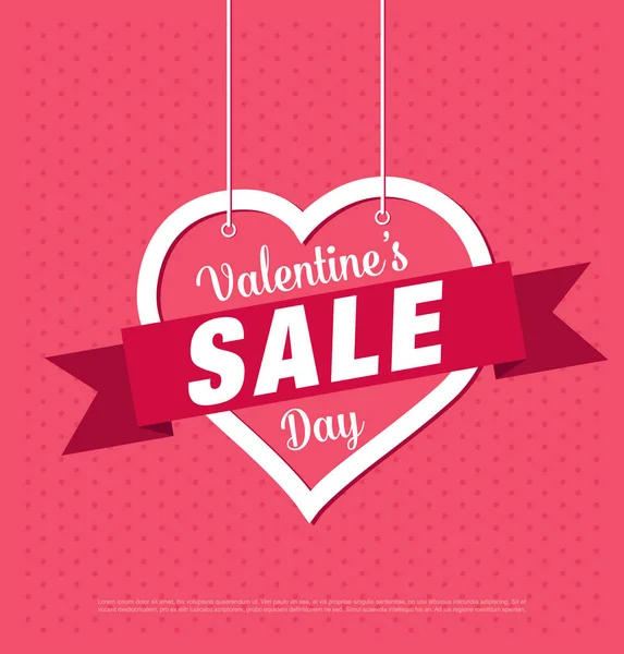 Valentine Day Sale Banner Hanged Heart Vector Illustration — Stock Vector
